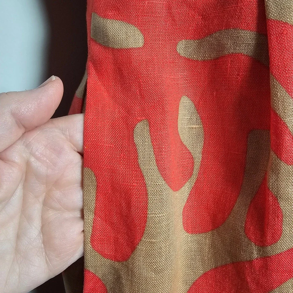 Donna Morgan Womens Linen Abstract Print Sheath Dress 8 Tan Coral Tropical Mod